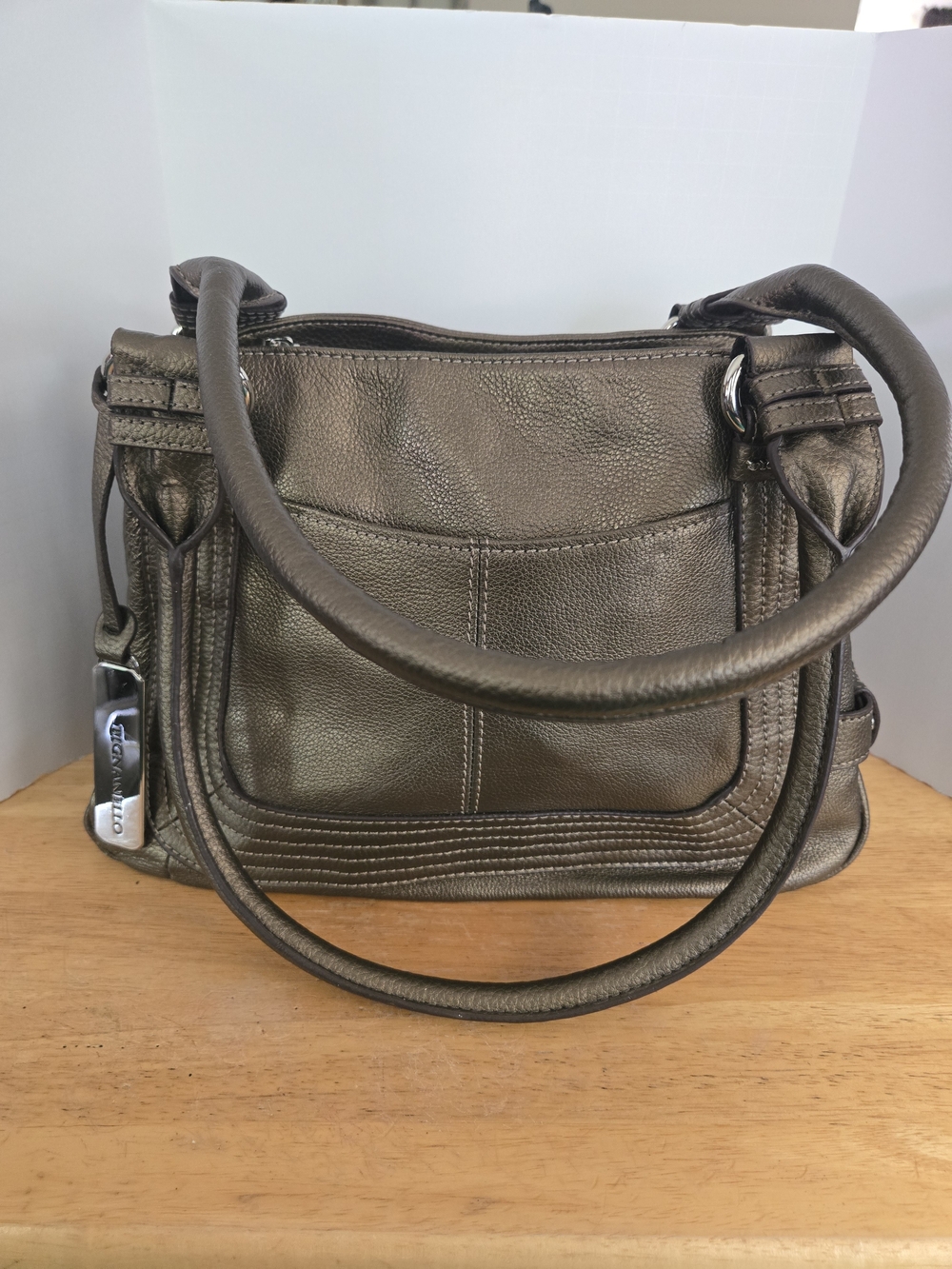 Tignanello Metallic Bronze Leather Shoulder Bag